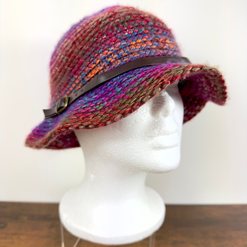 Multicolor Bouclé Knit Bucket Hat Textured Heritage Chic Boho Y2k Festival